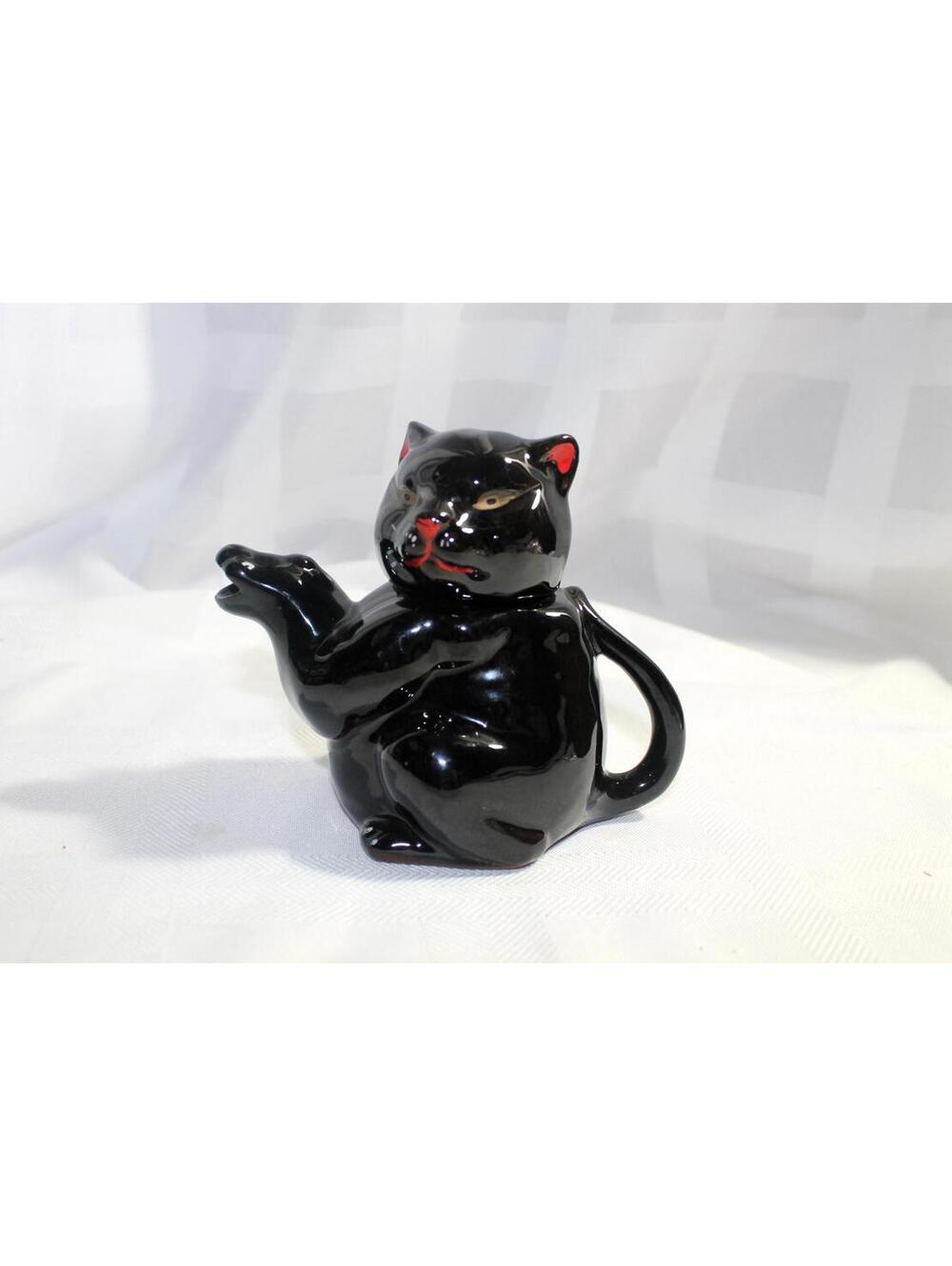 Mid-Century Black Cat Redware Teapot or Creamer, Japan